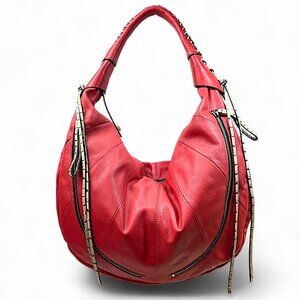 orYANY Maroon Leather Purse Hobo Large Expandable Shoulder Fringe Studded Bag